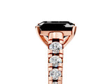 Rose gold Fancy Black Emerald Cut Diamond Solitaire Ring with Cathedral Setting and Pavé Band_5