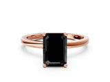 Rose gold Fancy Black Emerald Cut Diamond Solitaire Ring with Classic Band and Four-Prong Setting