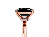 Rose gold Fancy Black Emerald Cut Diamond Solitaire Ring with Classic Band and Four-Prong Setting_5