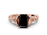 Rose gold Fancy Black Emerald Cut Diamond Solitaire Ring with Filigree Band and Four-Prong Setting