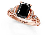 Rose gold Fancy Black Emerald Cut Diamond Solitaire Ring with Filigree Band and Four-Prong Setting_1