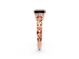 Rose gold Fancy Black Emerald Cut Diamond Solitaire Ring with Filigree Band and Four-Prong Setting_2
