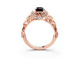 Rose gold Fancy Black Emerald Cut Diamond Solitaire Ring with Filigree Band and Four-Prong Setting_3