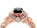 Rose gold Fancy Black Emerald Cut Diamond Solitaire Ring with Filigree Band and Four-Prong Setting_4