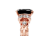 Rose gold Fancy Black Emerald Cut Diamond Solitaire Ring with Filigree Band and Four-Prong Setting_5