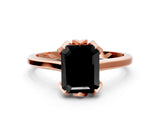 Rose gold Fancy Black Emerald Cut Diamond Solitaire Ring with Flower Prong Setting and Classic Band_12