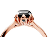 Rose gold Fancy Black Emerald Cut Diamond Solitaire Ring with Flower Prong Setting and Classic Band_16