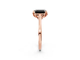 Rose gold Fancy Black Emerald Cut Diamond Solitaire Ring with Flower Prong Setting and Classic Band_26