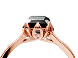 Rose gold Fancy Black Emerald Cut Diamond Solitaire Ring with Flower Prong Setting and Classic Band_28