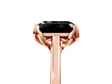 Rose gold Fancy Black Emerald Cut Diamond Solitaire Ring with Flower Prong Setting and Classic Band_29
