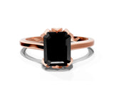 Rose gold Fancy Black Emerald Cut Diamond Solitaire Ring with Flower Prong Setting and Classic Band_36