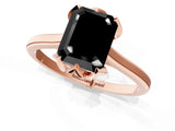 Rose gold Fancy Black Emerald Cut Diamond Solitaire Ring with Flower Prong Setting and Classic Band_37