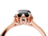 Rose gold Fancy Black Emerald Cut Diamond Solitaire Ring with Flower Prong Setting and Classic Band_40
