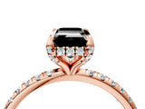 Rose gold Fancy Black Emerald Cut Diamond Solitaire Ring with Four-Prong Setting and Pavé Band_7