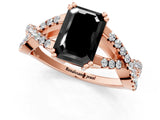 Rose gold Fancy Black Emerald Cut Diamond Solitaire Ring with Four-Prong Setting and Twisted Pavé Band_1