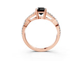 Rose gold Fancy Black Emerald Cut Diamond Solitaire Ring with Four-Prong Setting and Twisted Pavé Band_3