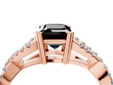 Rose gold Fancy Black Emerald Cut Diamond Solitaire Ring with Four-Prong Setting and Twisted Pavé Band_4