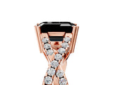 Rose gold Fancy Black Emerald Cut Diamond Solitaire Ring with Four-Prong Setting and Twisted Pavé Band_5