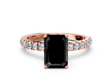 Rose gold Fancy Black Emerald Cut Diamond Solitaire Ring with Pavé Accents and Four-Prong Setting