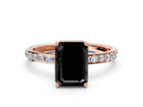 Rose gold Fancy Black Emerald Cut Diamond Solitaire Ring with Pavé Band and Hidden Halo_12