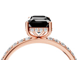 Rose gold Fancy Black Emerald Cut Diamond Solitaire Ring with Pavé Band and Hidden Halo_16
