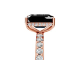 Rose gold Fancy Black Emerald Cut Diamond Solitaire Ring with Pavé Band and Hidden Halo_17