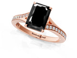 Rose gold Fancy Black Emerald Cut Diamond Solitaire Ring with Pavé Band and Prong Setting_13