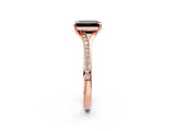 Rose gold Fancy Black Emerald Cut Diamond Solitaire Ring with Pavé Band and Prong Setting_14