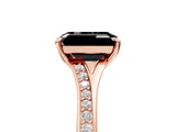 Rose gold Fancy Black Emerald Cut Diamond Solitaire Ring with Pavé Band and Prong Setting_17