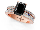 Rose gold Fancy Black Emerald Cut Diamond Solitaire Ring with Pavé and Channel Set Band_1