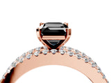 Rose gold Fancy Black Emerald Cut Diamond Solitaire Ring with Pavé and Channel Set Band_4