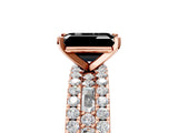 Rose gold Fancy Black Emerald Cut Diamond Solitaire Ring with Pavé and Channel Set Band_5