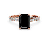 Rose gold Fancy Black Emerald Cut Diamond Solitaire Ring with Pave Band and Four Prong Setting_12