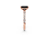 Rose gold Fancy Black Emerald Cut Diamond Solitaire Ring with Pave Band and Four Prong Setting_14