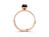 Rose gold Fancy Black Emerald Cut Diamond Solitaire Ring with Pave Band and Four Prong Setting_15