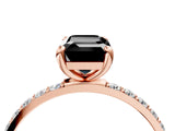 Rose gold Fancy Black Emerald Cut Diamond Solitaire Ring with Pave Band and Four Prong Setting_16