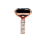 Rose gold Fancy Black Emerald Cut Diamond Solitaire Ring with Pave Band and Four Prong Setting_17