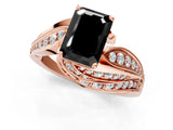 Rose gold Fancy Black Emerald Cut Diamond Solitaire Ring with Prong Setting and Twisted Pavé Band_1