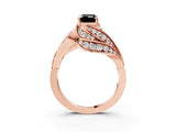 Rose gold Fancy Black Emerald Cut Diamond Solitaire Ring with Prong Setting and Twisted Pavé Band_3