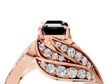 Rose gold Fancy Black Emerald Cut Diamond Solitaire Ring with Prong Setting and Twisted Pavé Band_4