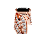 Rose gold Fancy Black Emerald Cut Diamond Solitaire Ring with Prong Setting and Twisted Pavé Band_5