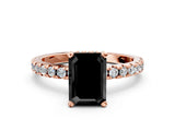 Rose gold Fancy Black Emerald Cut Diamond Solitaire Ring with Round  Pavé Band and Four-Prong Setting_36