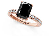 Rose gold Fancy Black Emerald Cut Diamond Solitaire Ring with Round  Pavé Band and Four-Prong Setting_37
