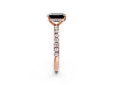 Rose gold Fancy Black Emerald Cut Diamond Solitaire Ring with Round  Pavé Band and Four-Prong Setting_38