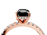 Rose gold Fancy Black Emerald Cut Diamond Solitaire Ring with Round  Pavé Band and Four-Prong Setting_40