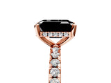 Rose gold Fancy Black Emerald Cut Diamond Solitaire Ring with Round  Pavé Band and Four-Prong Setting_41