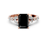Rose gold Fancy Black Emerald Cut Diamond Solitaire Ring with Side Stones and Four-Prong Setting_12
