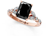Rose gold Fancy Black Emerald Cut Diamond Solitaire Ring with Side Stones and Four-Prong Setting_13