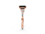 Rose gold Fancy Black Emerald Cut Diamond Solitaire Ring with Side Stones and Four-Prong Setting_14