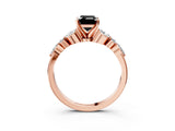 Rose gold Fancy Black Emerald Cut Diamond Solitaire Ring with Side Stones and Four-Prong Setting_15